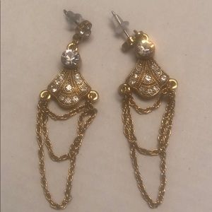 Post Crystal Chains Gold Earrings